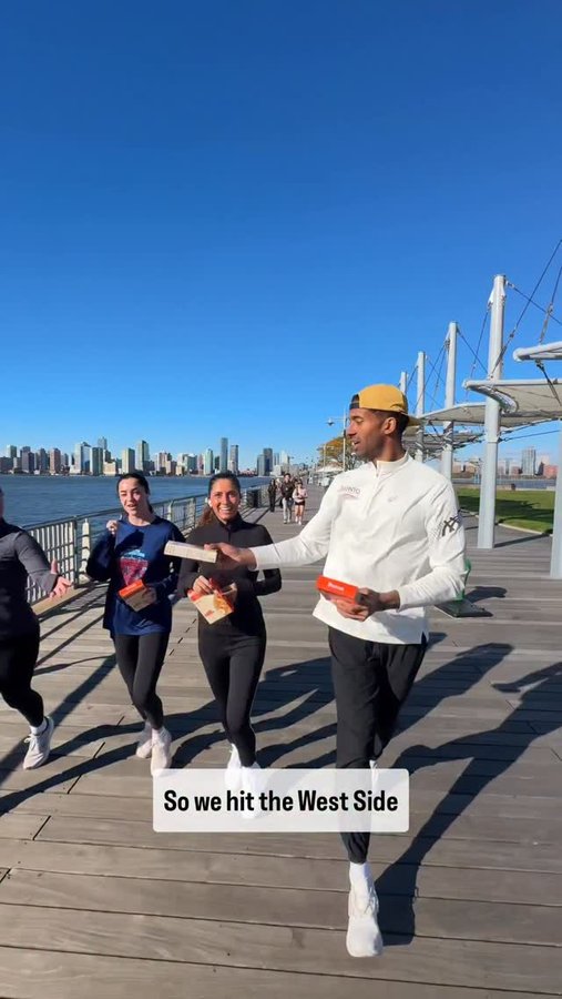 Instagram post by @mattjames919 for Banza. Caption reads: passing out pasta on the west side highway....