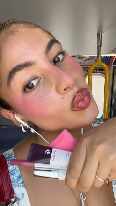 Instagram post by @isabellacarrr for Glossier. Caption reads: makeup for girls on the go 💋 @glossier....