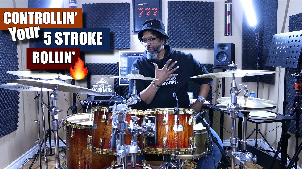 YouTube post by @RobBeatdownBrown for EVANS Drumheads. Caption reads: Controllin' Your 5 Stroke Rollin' 😎 - Applying....