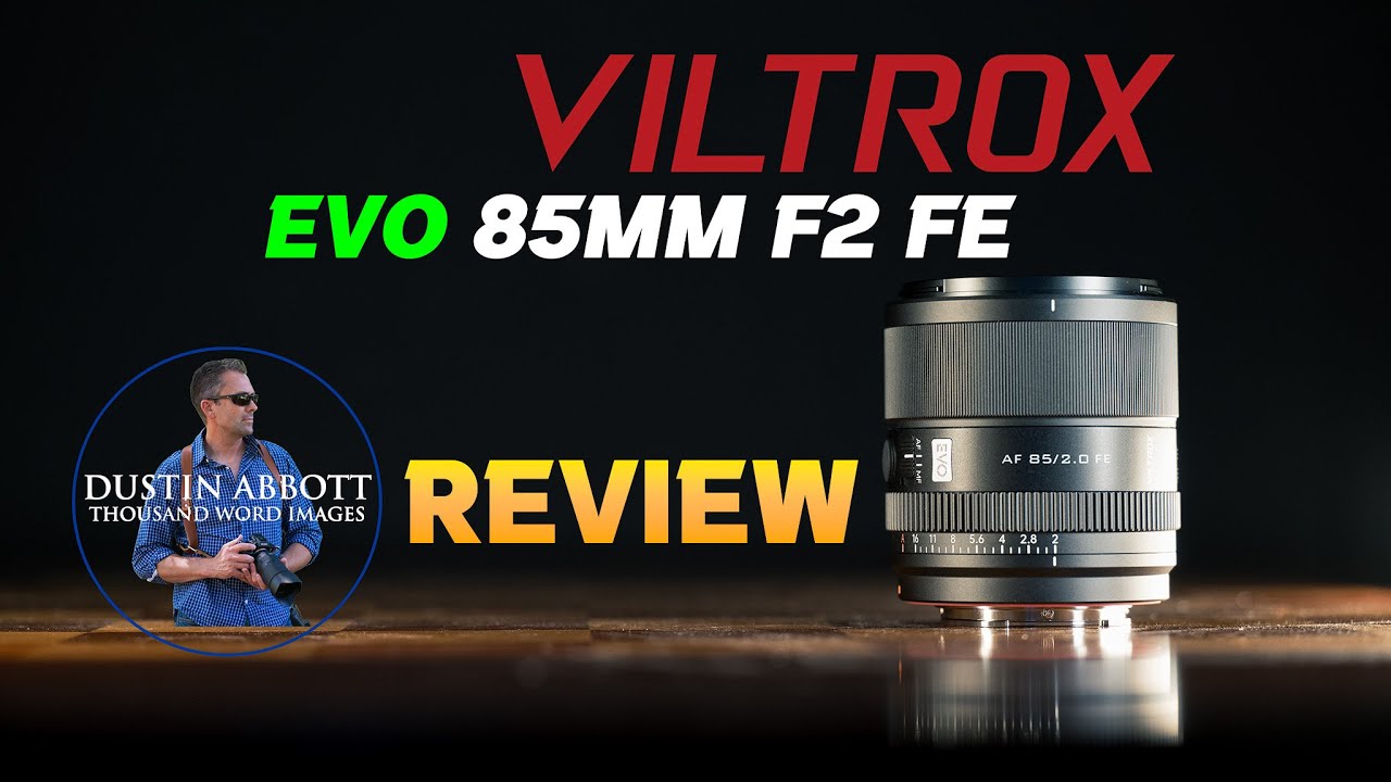 YouTube post by @DustinAbbottTWI for Viltrox. Caption reads: [...] takes a deep dive look at the Viltrox EVO....