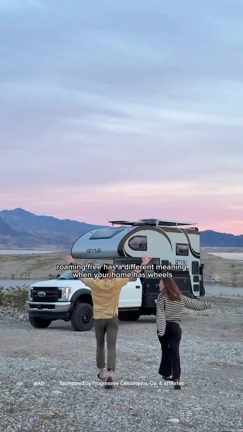 Instagram post by @ourfulltimeadventure for Progressive Insurance. Caption reads: #ad | Life on the road still feels surreal....