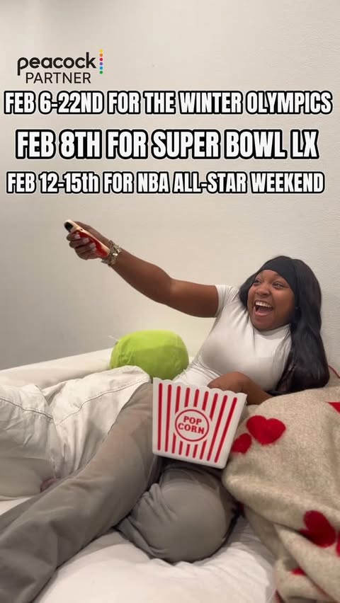 Instagram post by @shdayandmal for Peacock. Caption reads: #Peacockpartner Super Bowl, #WinterOlympics, NBA....