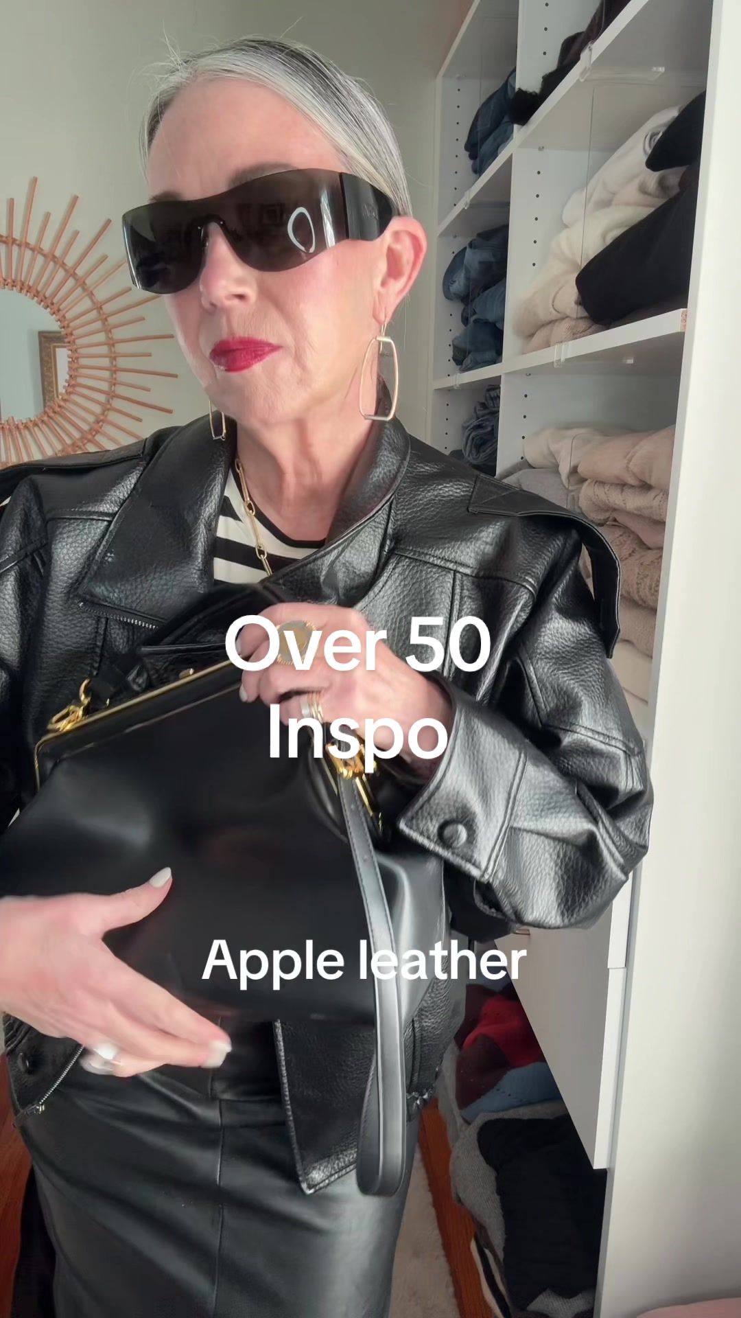 TikTok post by @aestheticaleestyled for DEZI. Caption reads: [...] #tiktokshopcreatorpicks #leatherjacket @DEZI....