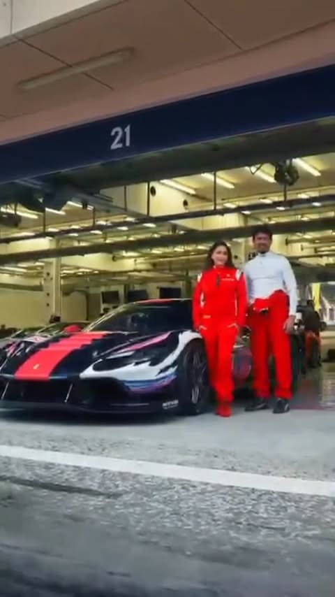 Instagram post by @madhuridixitnene for Ferrari. Caption reads: [...] with all of you joining me. Am so grateful....