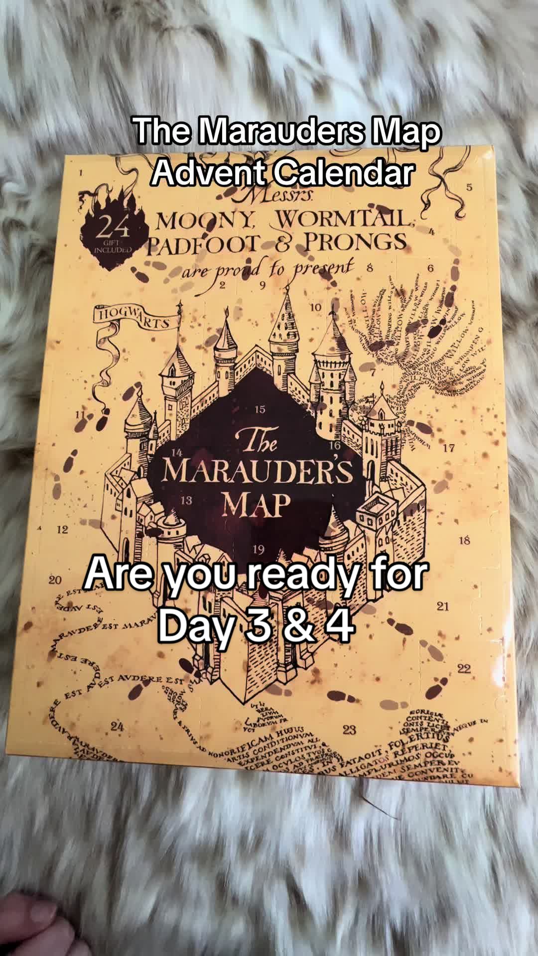 TikTok post by @wizardingworldaddict for Cinereplicas. Caption reads: The Harry Potter Marauder’s Map advent calendar....