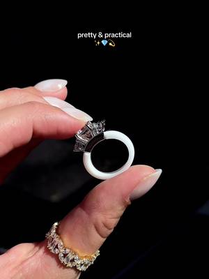 TikTok post by @raygiftfinder for Rinfit. Caption reads: obsessed w/ the 3-stone look #rinfitrings....