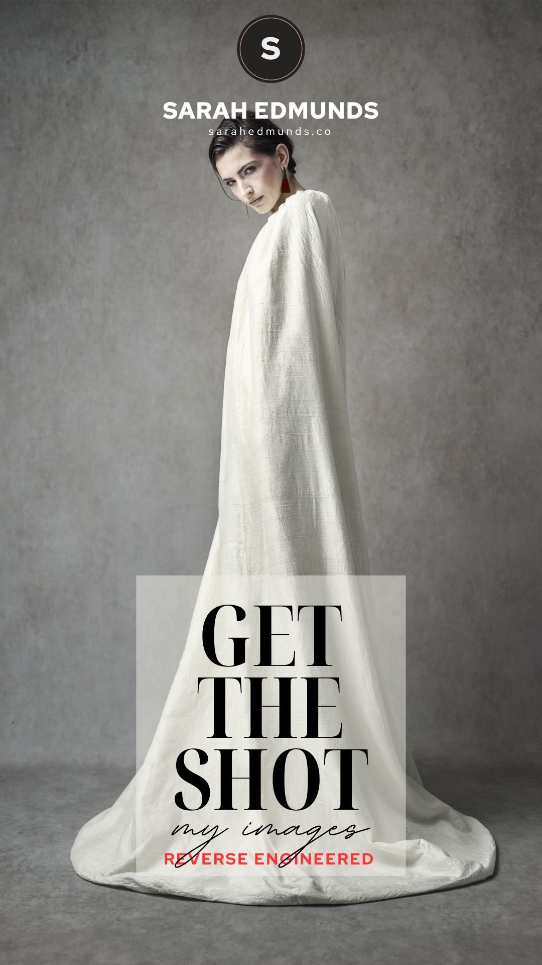 Instagram post by @sarahedmundsphotographer for B&H Photo Video. Caption reads: 📸 Full-length dramatic portrait with 1 speed....