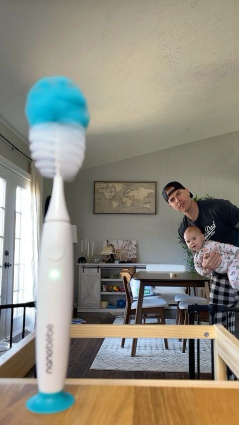 Instagram post by @officialheavymetalbaby for Nanobébé. Caption reads: ⚡️ When you get to use the electric brush for the....