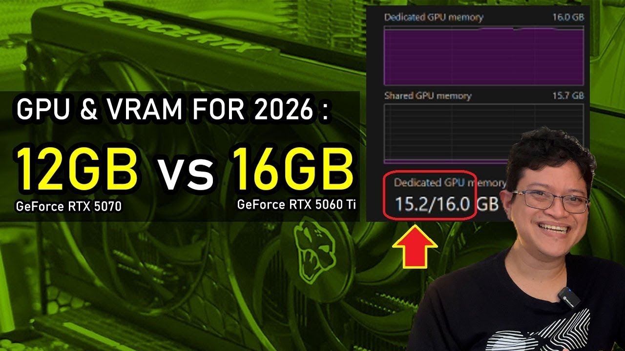 YouTube post by @Luckyn00bOC for Tokopedia. Caption reads: Is 12GB of VRAM Still Enough in 2026? (ft.....