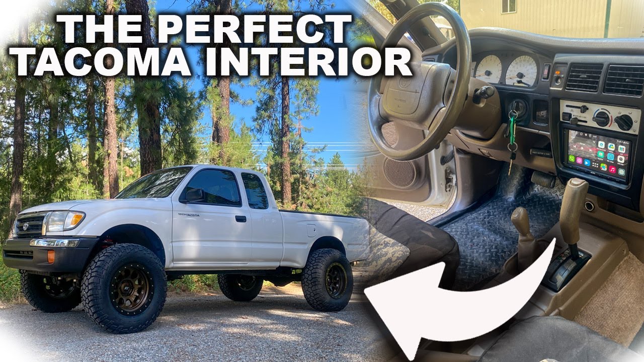 YouTube post by @austinniemela for VEVOR. Caption reads: Interior Upgrades For The 1st Gen Tacoma!.