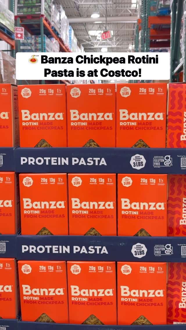 Instagram post by @costcobuys for Banza. Caption reads: 🍝 @EatBanza Chickpea Rotini Pasta is available....