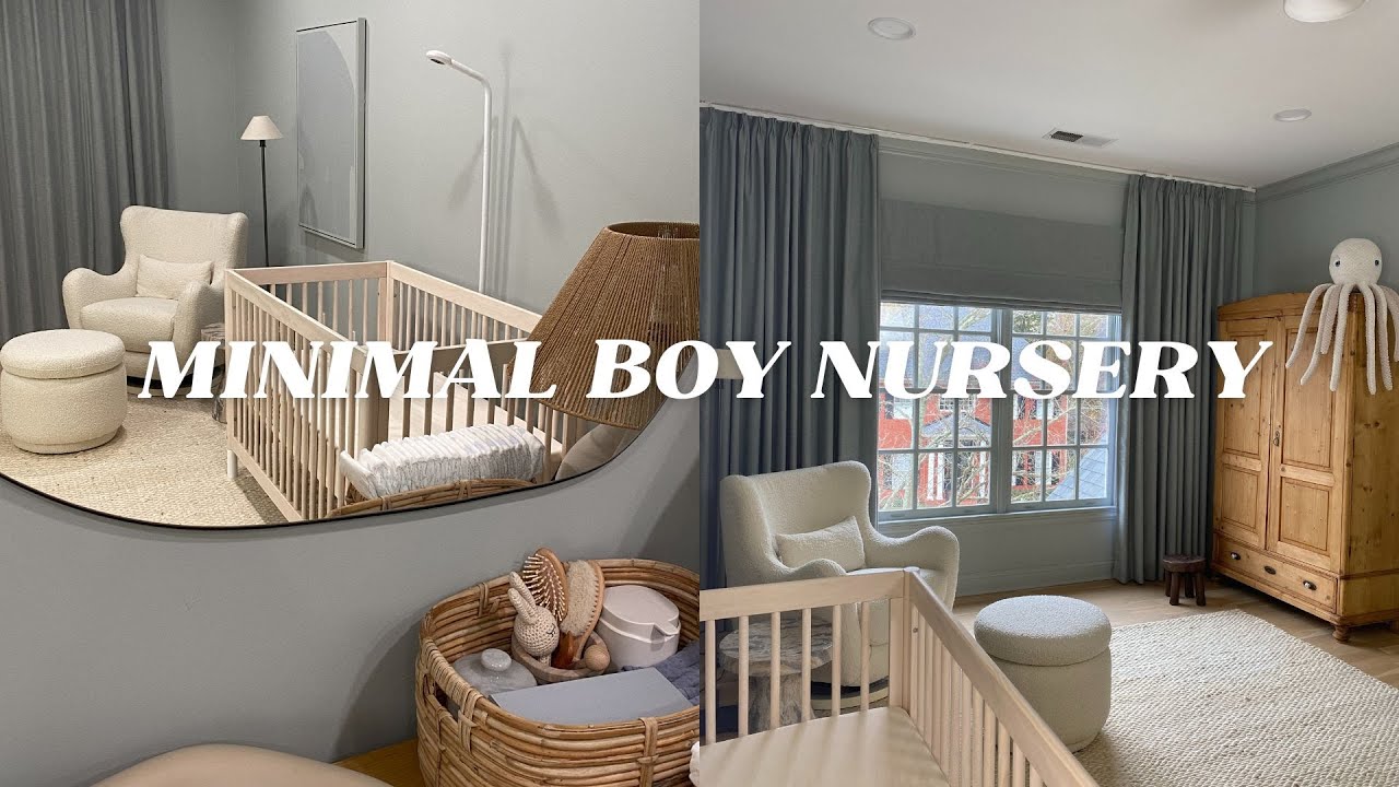 YouTube post by @SarahWisted for Gathre. Caption reads: Modern Minimal Boy Nursery Tour.