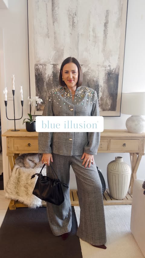Instagram post by @miss_nadia_loves for Blue Illusion. Caption reads: ✨ Sophisticated tailoring meets everyday comfort ✨....