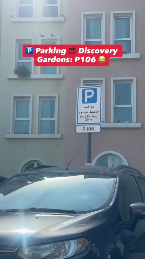 Instagram post by @asadsandhu.dxb for Lovin Dubai. Caption reads: 🅿️ RTA Paid parking for Discovery Gardens Dubai....
