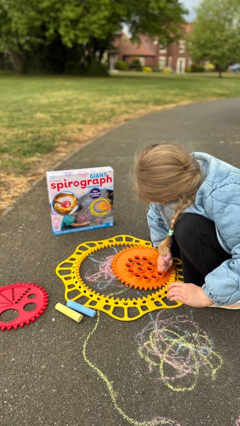Instagram post by @emmanorwichgirl for Vivid Toy Group. Caption reads: AD: We’ve been testing out the Giant Spirograph....