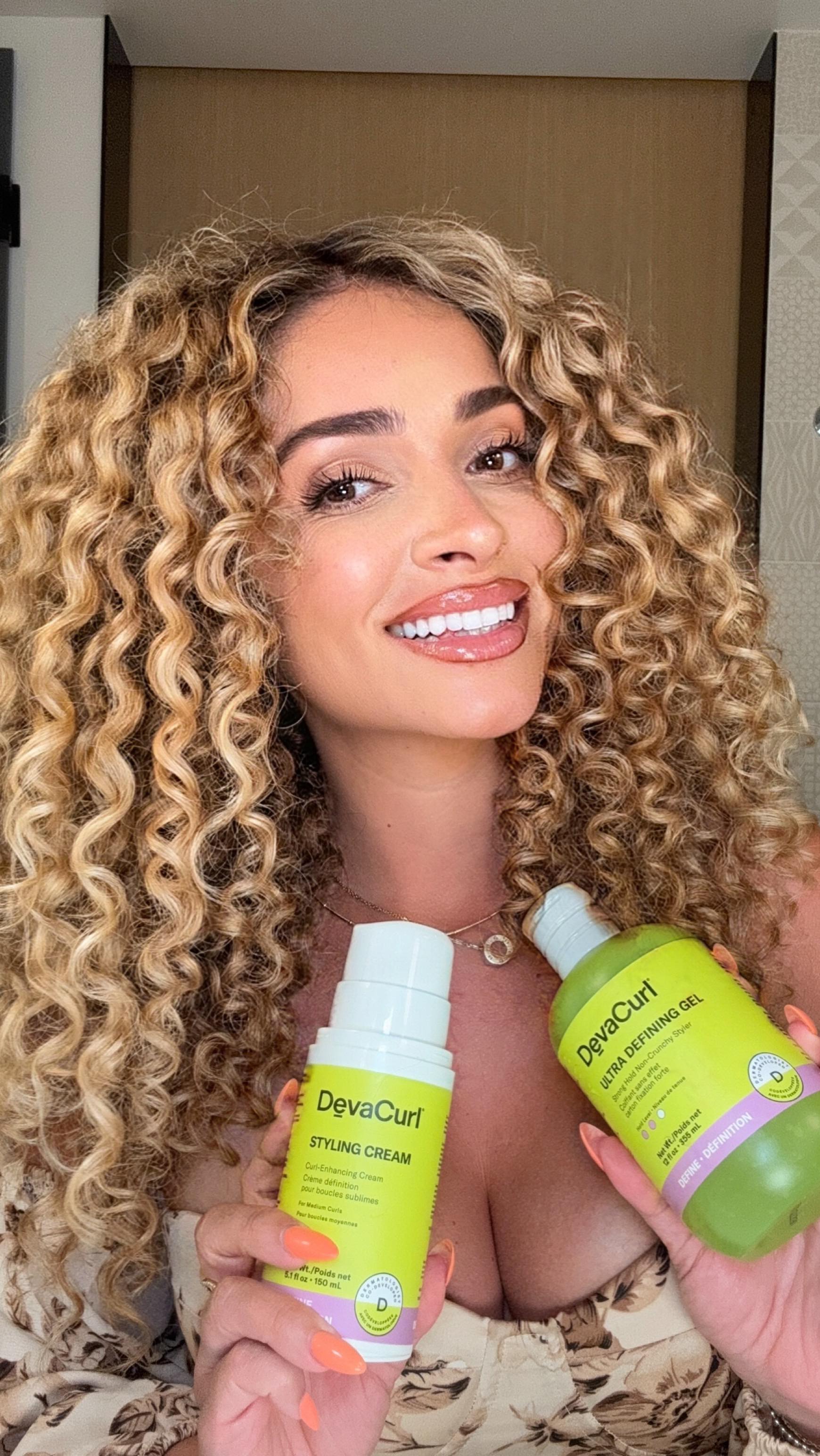 Instagram post by @persiabella for DevaCurl. Caption reads: [...] no crunch? Yes please! I used the @devacurl....