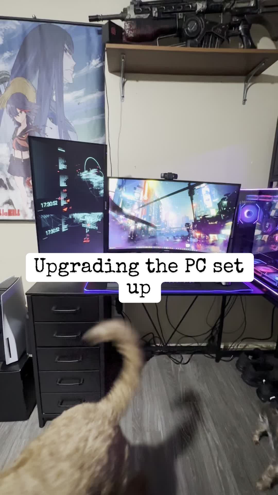 TikTok post by @quinn_doodlewithattitude for HUANUO. Caption reads: [...] this stackable dual arm monitor mount....