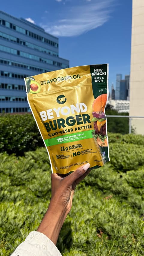 Instagram post by @veganzinga for Beyond Meat. Caption reads: Your favorite @beyondmeat burger is now available....