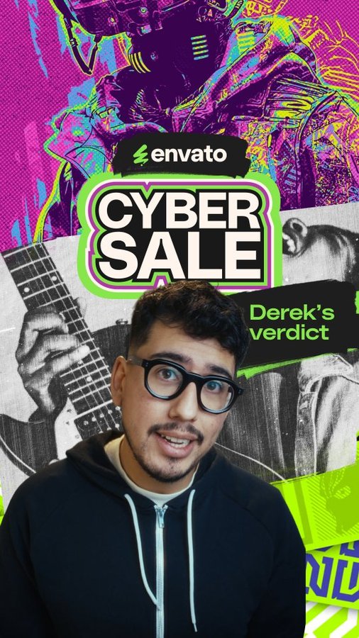 Instagram post by @iamderekortiz for Envato. Caption reads: We put Envato's Cyber Sale to the test with [...].