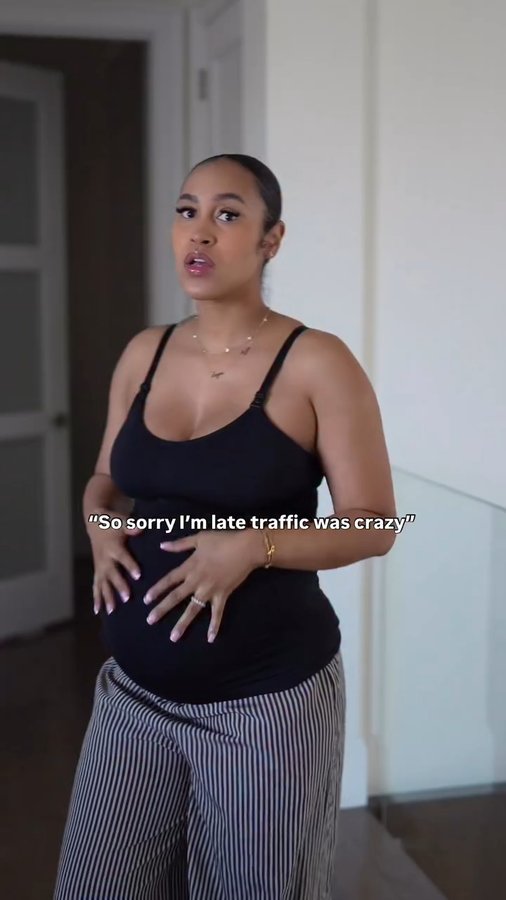 Instagram post by @iamraeknight_ for The Bump. Caption reads: No, but getting dressed in the last trimester is....