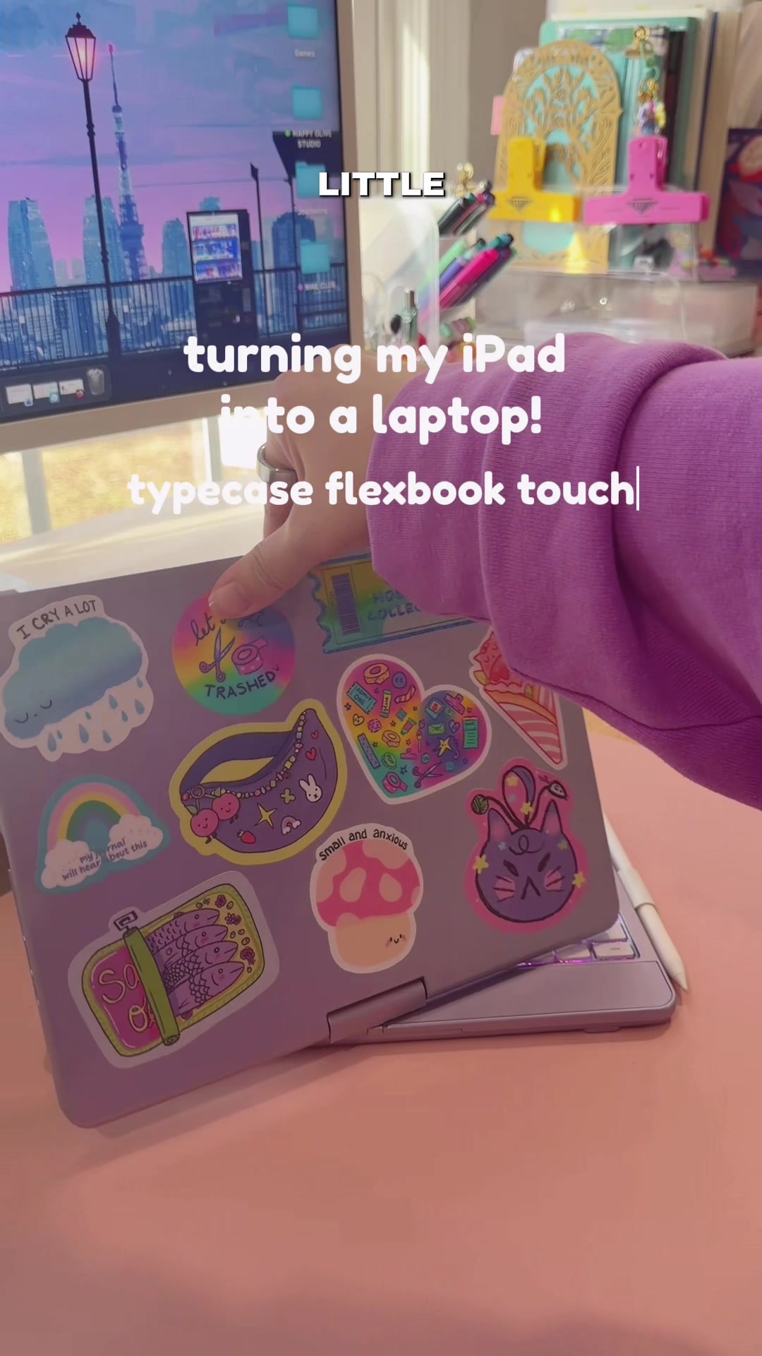TikTok post by @happyolivestudio for Typecase. Caption reads: @Typecase helped me turn my iPad into a laptop!....