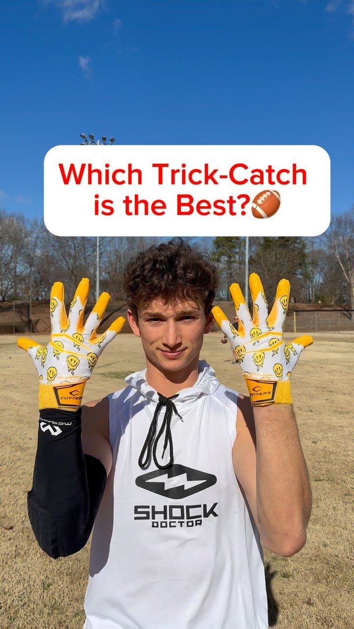 Instagram post by @cutterssports for Shock Doctor. Caption reads: Which Trick-Catch with the @cutterssports Gloves....
