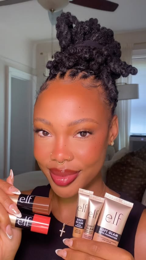 Instagram post by @brittnymessado for e.l.f. Cosmetics and Skincare. Caption reads: Proof that a luxe looking soft glam doesn’t have....