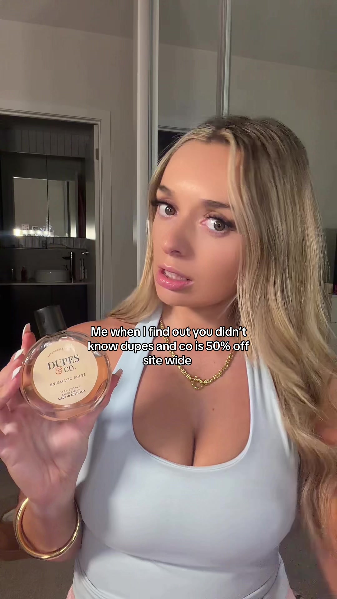 TikTok post by @chantelleslife for Dupes & Co.. Caption reads: Me every time I remember @Dupes & Co perfumes are....