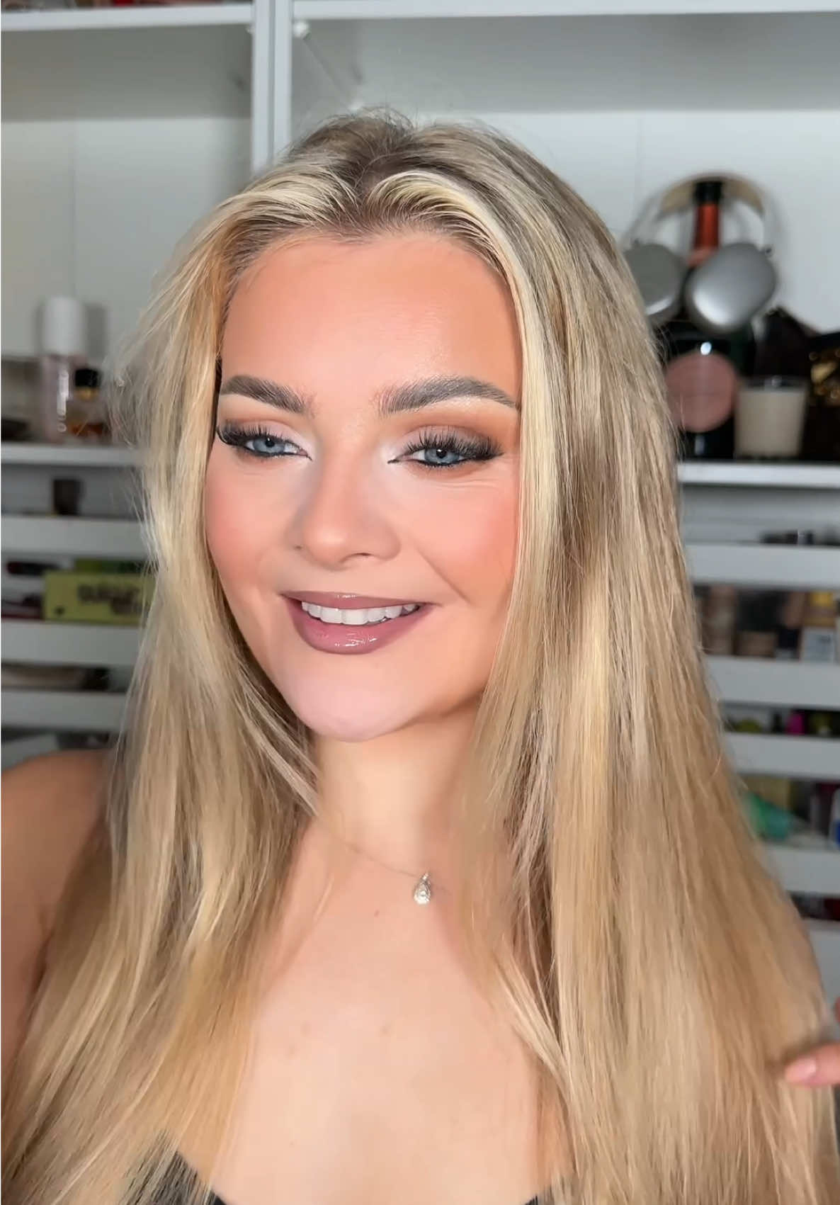 TikTok post by @kristywebley for HNB Cosmetics. Caption reads: [...] silk foundation @milkmakeup bronzer @HNB....
