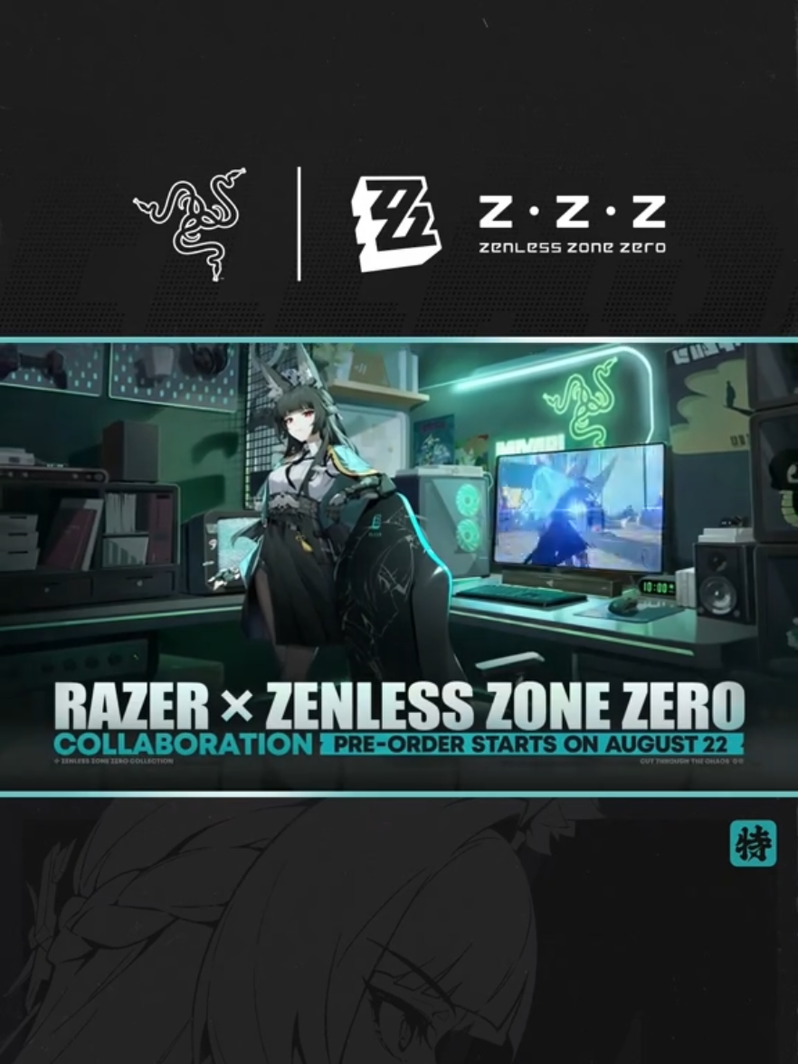 TikTok post by @razer for Zenless Zone Zero. Caption reads: [...] Gear up with the new Razer | Zenless Zone....