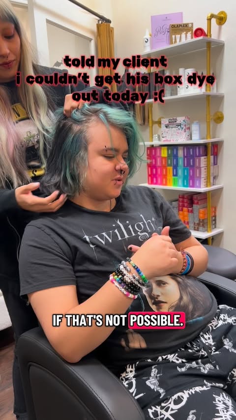 Instagram post by @letmedyeforyou for Wella Professionals. Caption reads: black box dye → scene/emo lime green!!

lifted w....