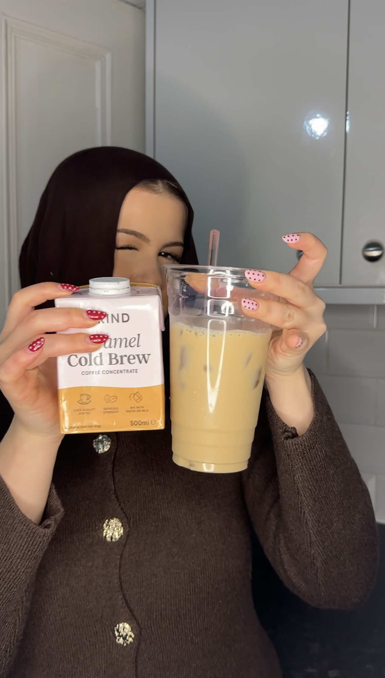 TikTok post by @z.aine.b for Grind. Caption reads: [...] shots servings in one carton! ☕️🤎 @Grind....