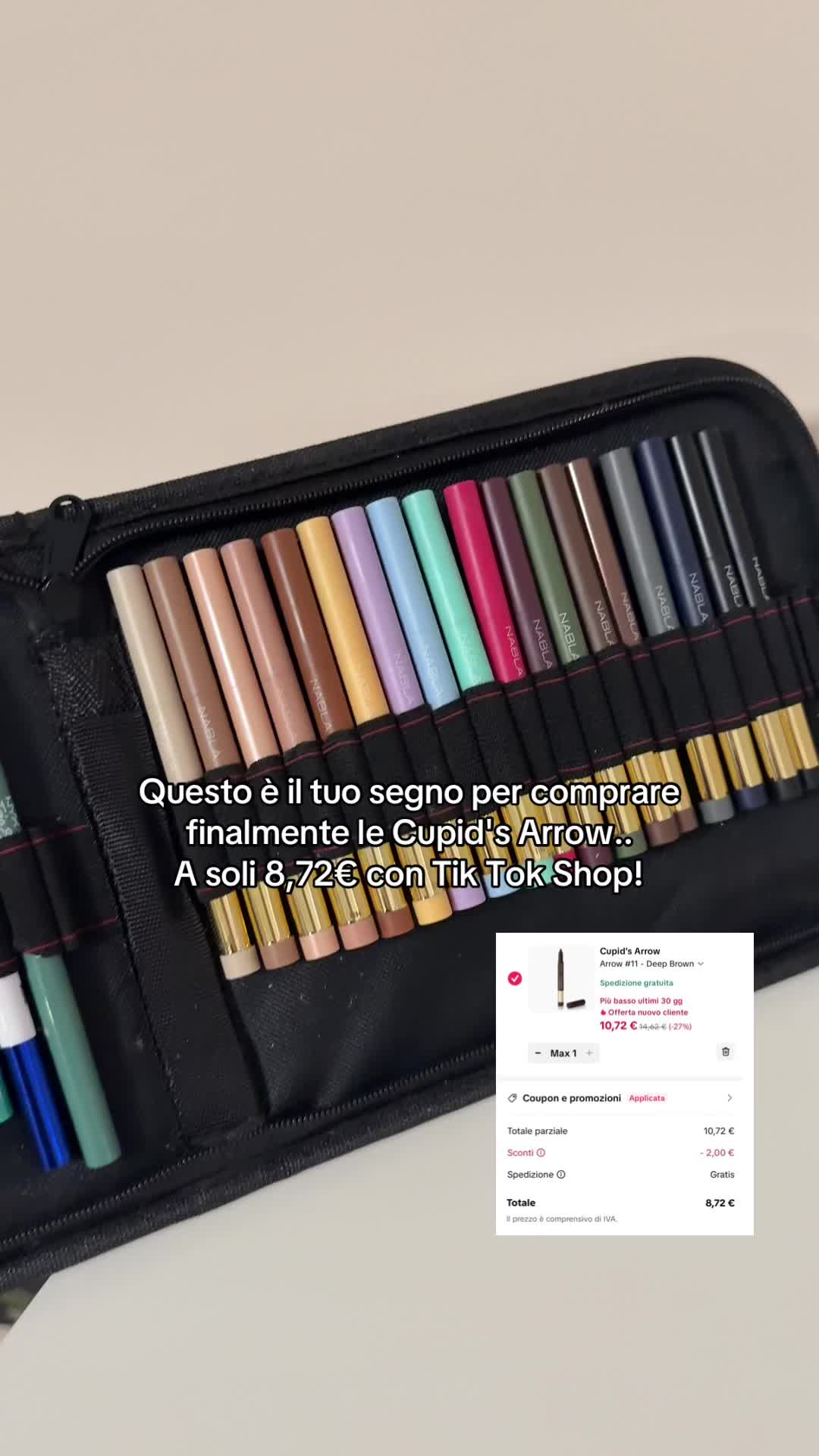 TikTok post by @pa_makeup15 for NABLA Cosmetics. Caption reads: [...] sono la 4,2,5 e 9 🤎 @NABLA Cosmetics....