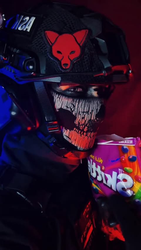 Instagram post by @cs.foxtrot for SKITTLES. Caption reads: [...] #masktok #collab #lordoftherings #skittles.