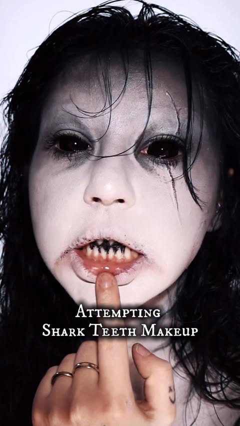 Instagram post by @natashajanewood for Mehron Makeup. Caption reads: Shark TEETH 🦷 🦈 
Using @mehronmakeup tooth....