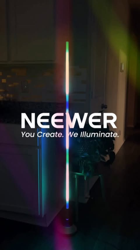 Instagram post by @virgotrendz for NEEWER. Caption reads: Neewer Smart Floor Lamp NF04 ✨💡 link: Setting....