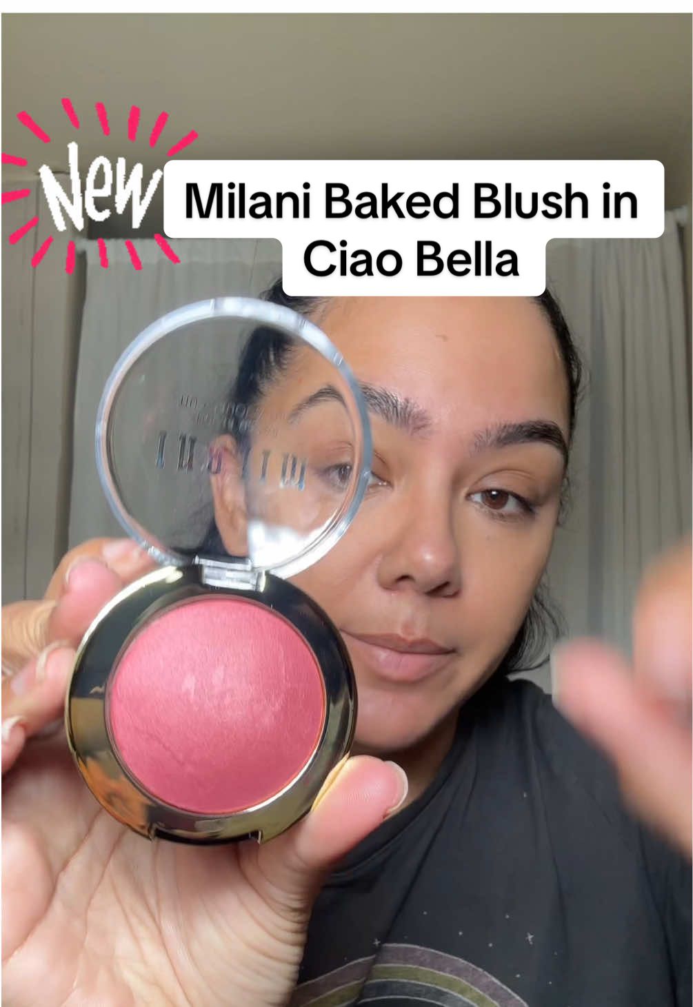 TikTok post by @thenotarichgirl for Milani Cosmetics. Caption reads: [...] Blush in Ciao Bella @Milani Cosmetics....