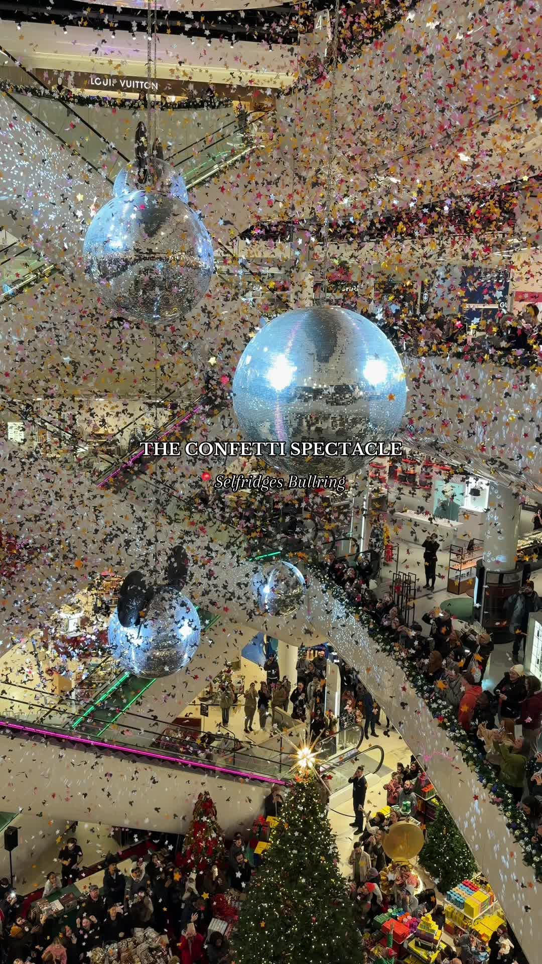 TikTok post by @laz.xox for Selfridges. Caption reads: The Selfridges, Bullring Confetti Christmas....