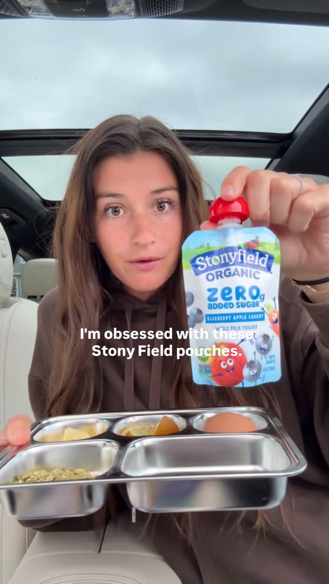 Instagram post by @thatcrunchymomkate for Stonyfield Organic. Caption reads: # ad As a busy mom who’s looking for easy organic....