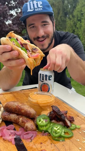 Instagram post by @chefcuso for Miller Lite. Caption reads: #Ad #21+ Loaded beer brats and beer cheese with....