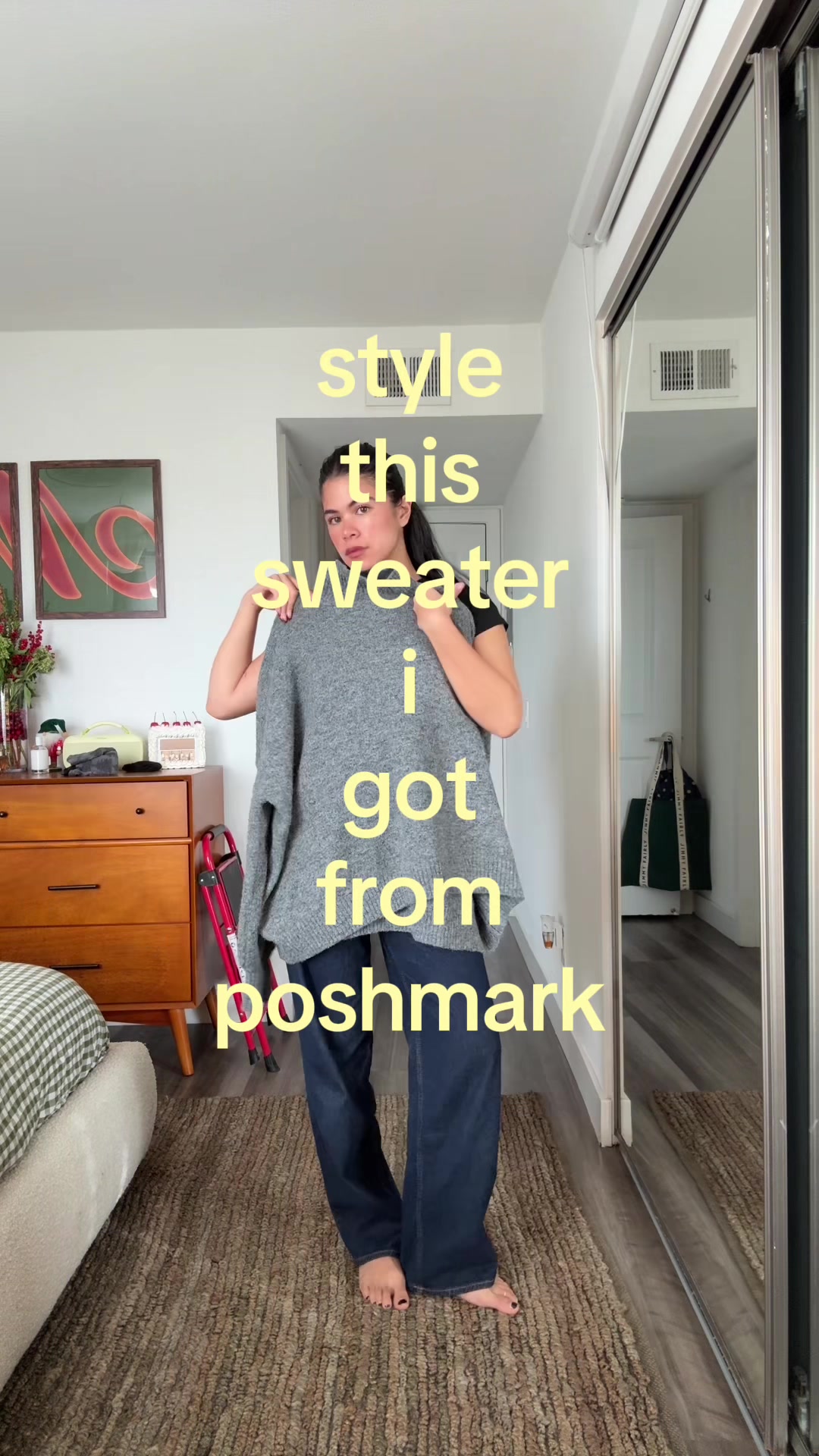 TikTok post by @megskaiser for Poshmark. Caption reads: [...] style this cozy sweater i found on @Poshmark....