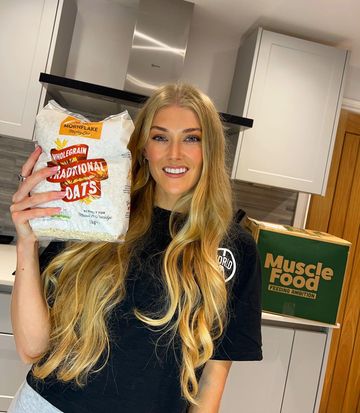 Instagram post by @ellienatashabaker for MuscleFood. Caption reads: I always get my oats from @musclefooduk and....
