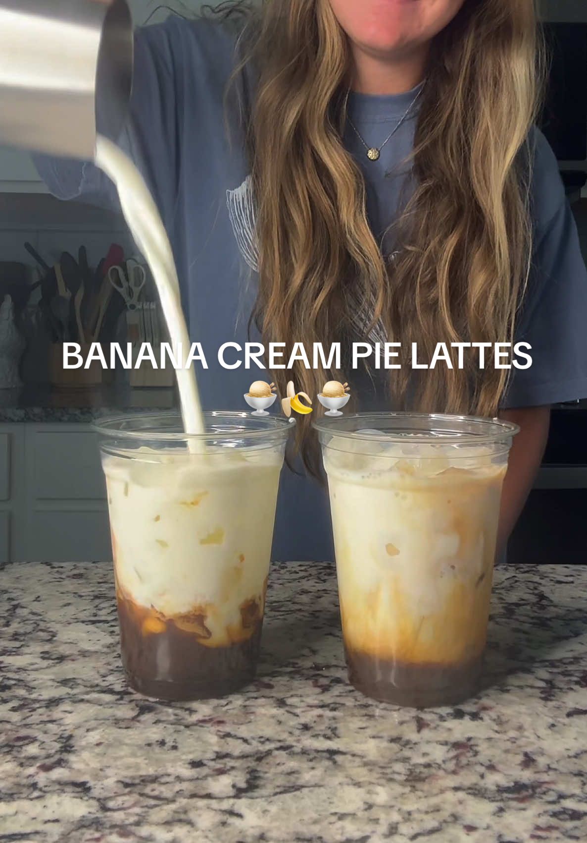 TikTok post by @kceastlanddd for Syruvia. Caption reads: Let’s make banana cream pie lattes!!🍨🍌 next time....