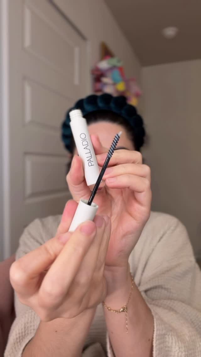 Instagram post by @kerbom3 for Palladio Beauty. Caption reads: **NEW Palladio Brow Laminating Gel**: Vegan,....