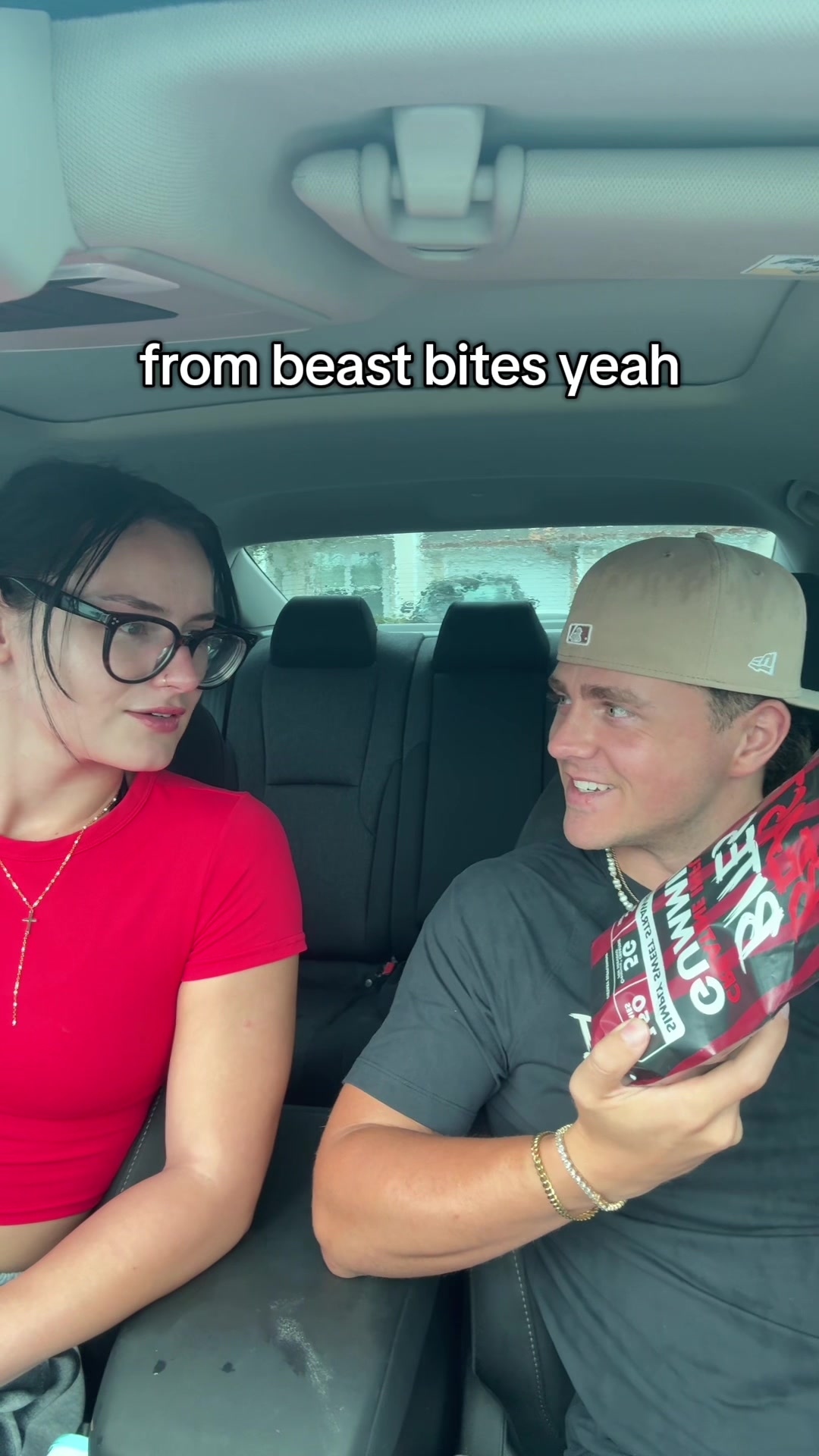 TikTok post by @adamjaxon_ for Beast Bites. Caption reads: She stole my creatine gummies #beastbites @Beast....