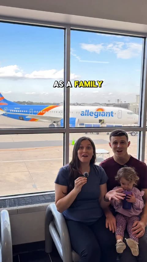 Instagram post by @quenchyouradventure for Allegiant Air. Caption reads: #AllegiantPartner Our LAST trip as a family of 3?!....