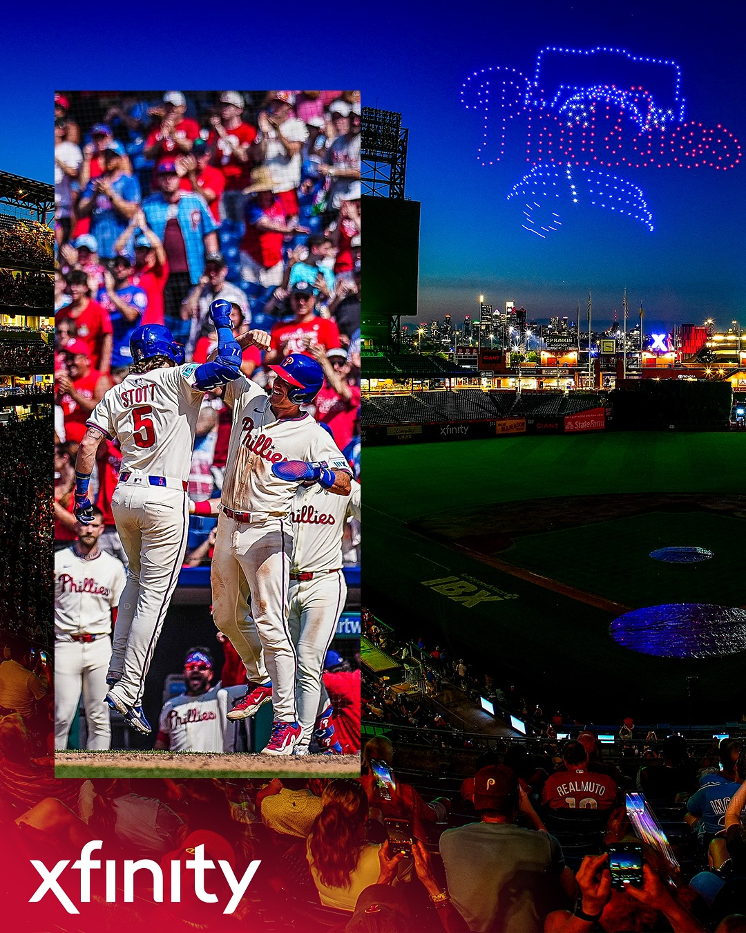 Instagram post by @phillies for Xfinity. Caption reads: Another winning week at The Bank.