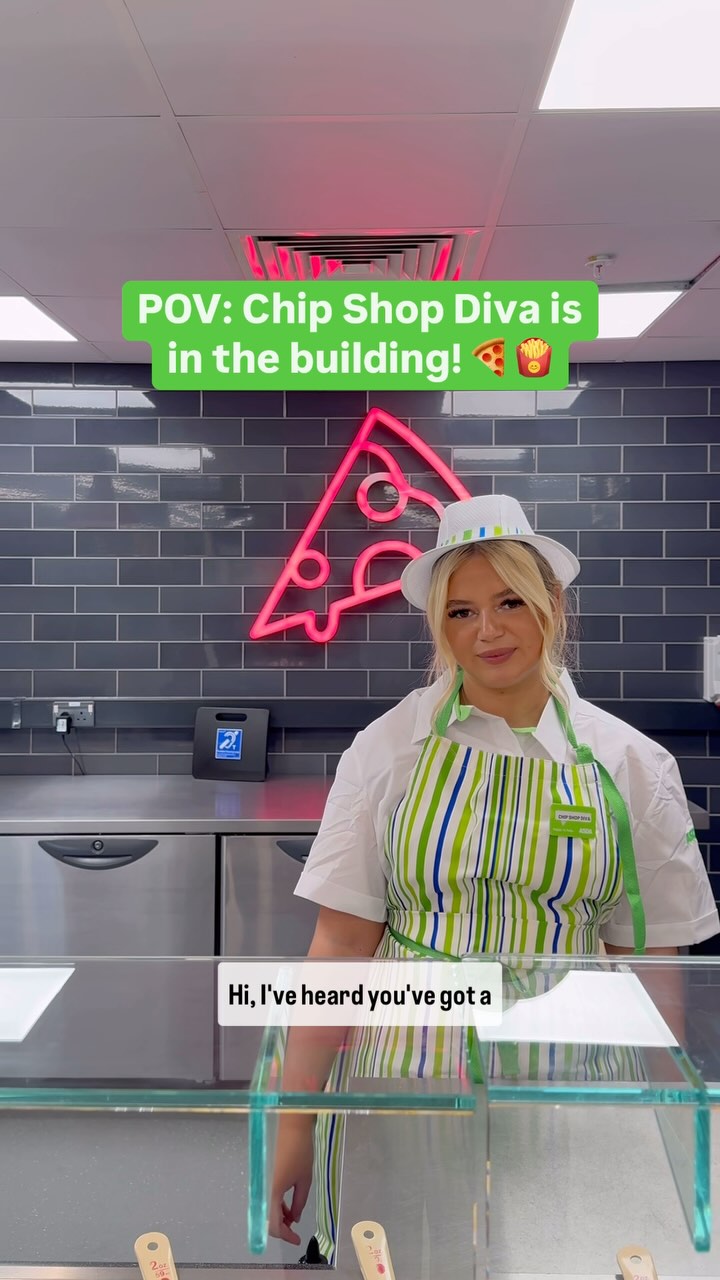Instagram post by @merchants_fishandchips for ASDA. Caption reads: POV: Chip Shop Diva is in the building!....
