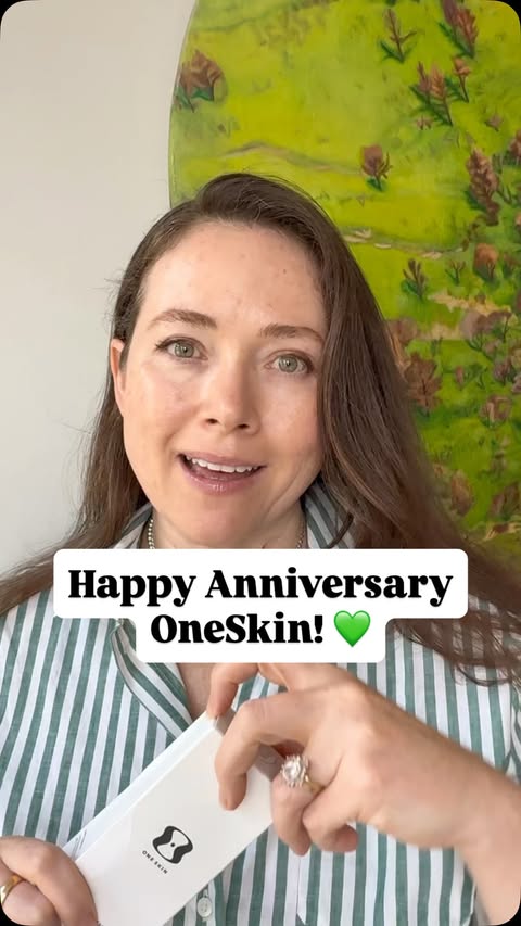 Instagram post by @jenlatch for OneSkin. Caption reads: Happy Anniversary @oneskin.co! Comment: skin and I....