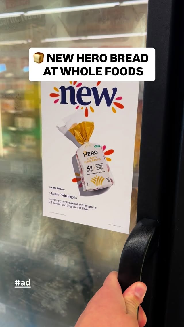 Instagram post by @wholefoodshype for Hero Bread. Caption reads: New! Hero Bread is now available at Whole Foods....